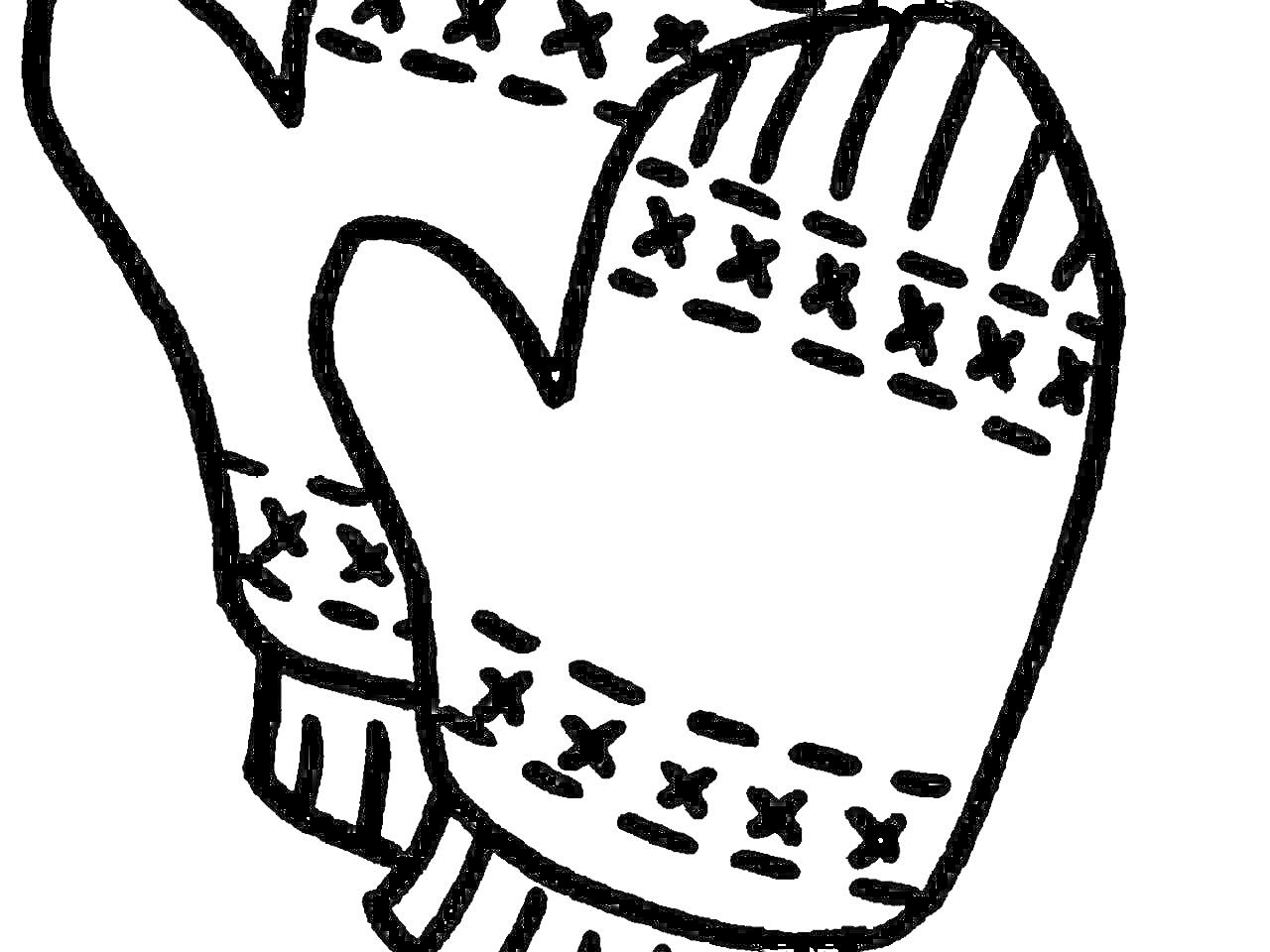 Раскраска Варежки с узорами (две варежки с рисунком крестиков и полосок)