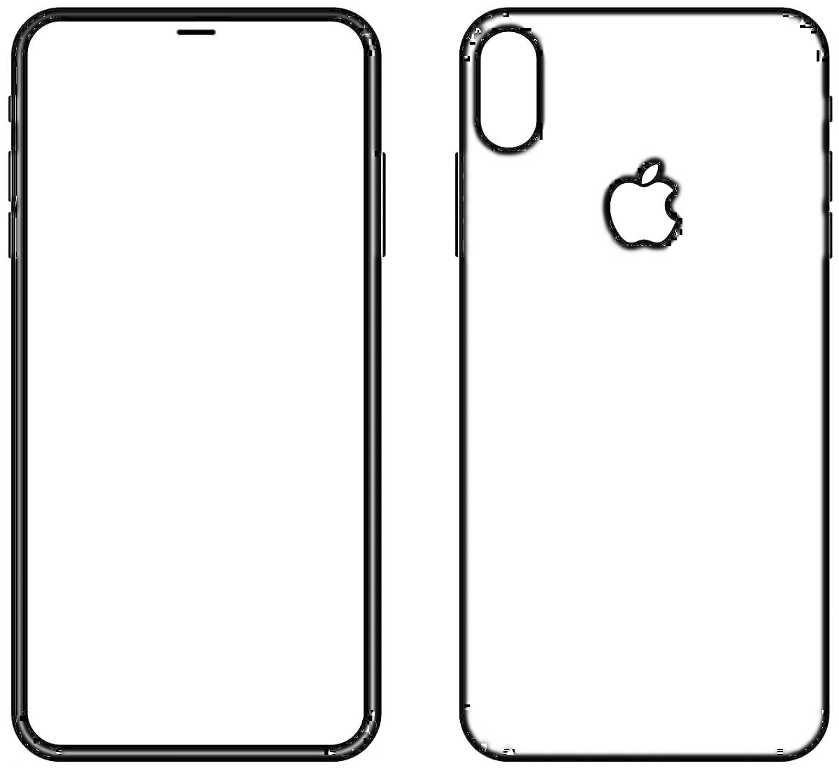 Раскраска Раскраска с передней и задней стороны айфона 10, с логотипом яблока, двойной камерой