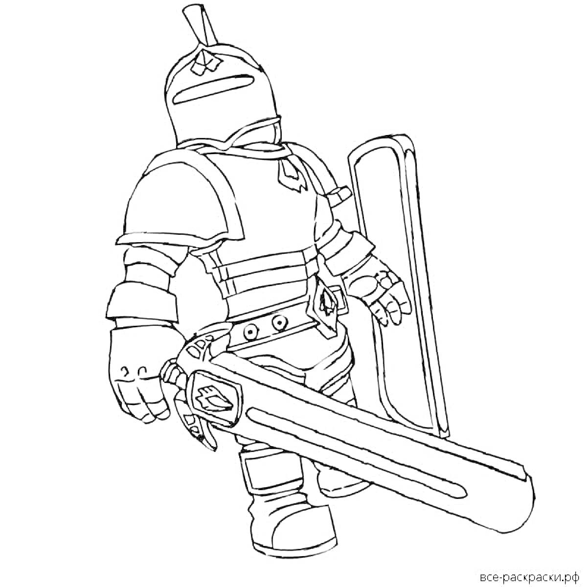Раскраска Воин Roblox с мечом и щитом