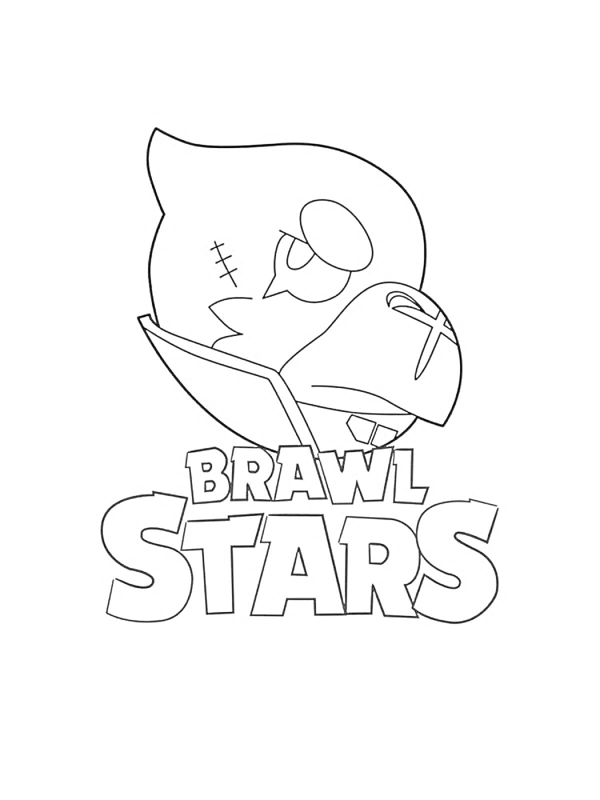 Раскраска Ворон из игры Brawl Stars с логотипом Brawl Stars