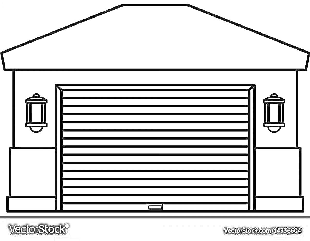 Раскраска Гараж с подъемной дверью и фонарями