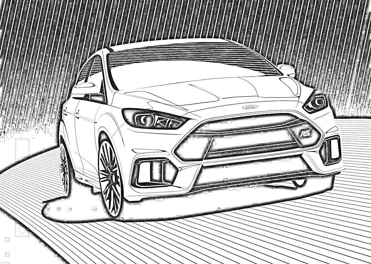 Раскраска Раскраска автомобиля Ford Focus 3 на фоне диагональных линий