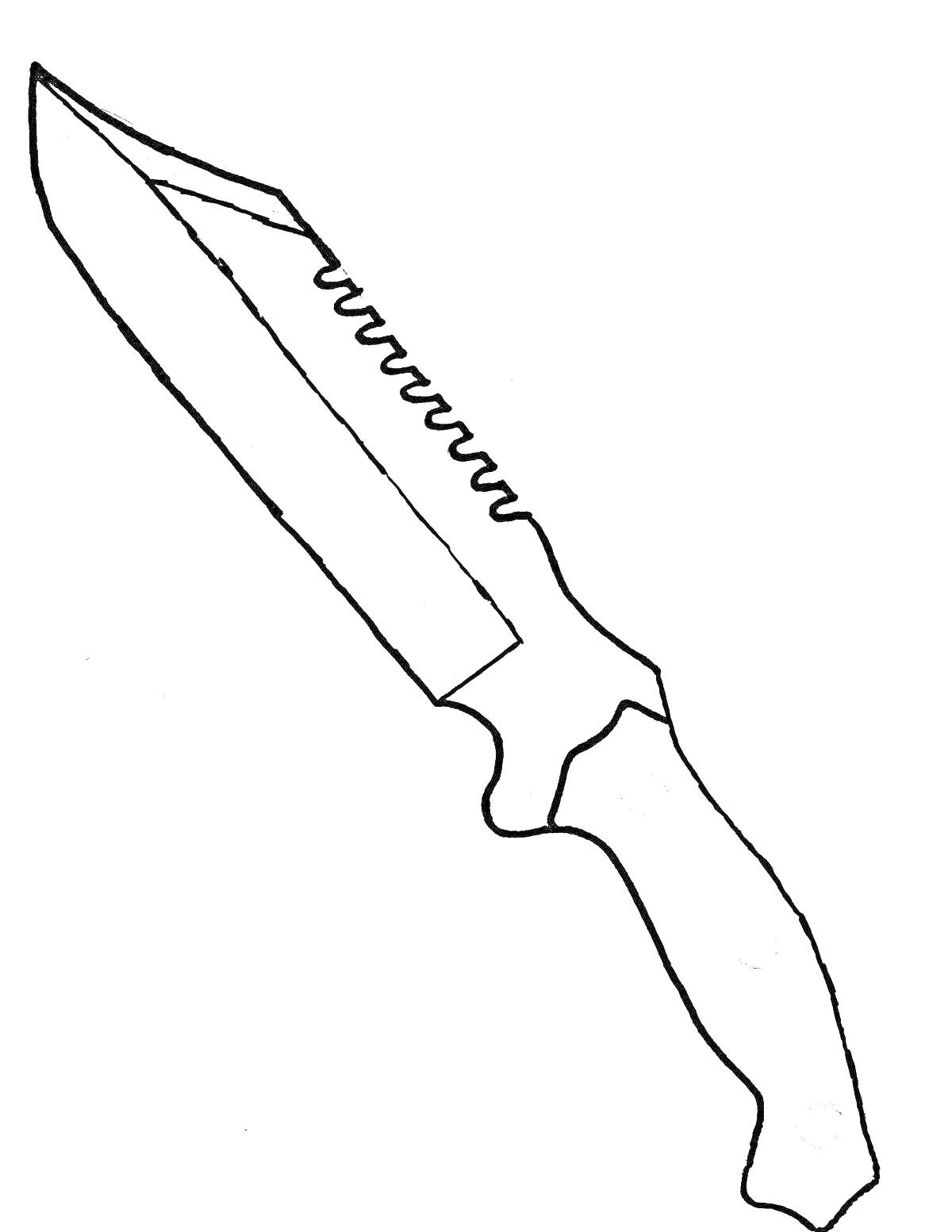На раскраске изображено: Нож, Зубчатое лезвие, Рукоятка, Оружие