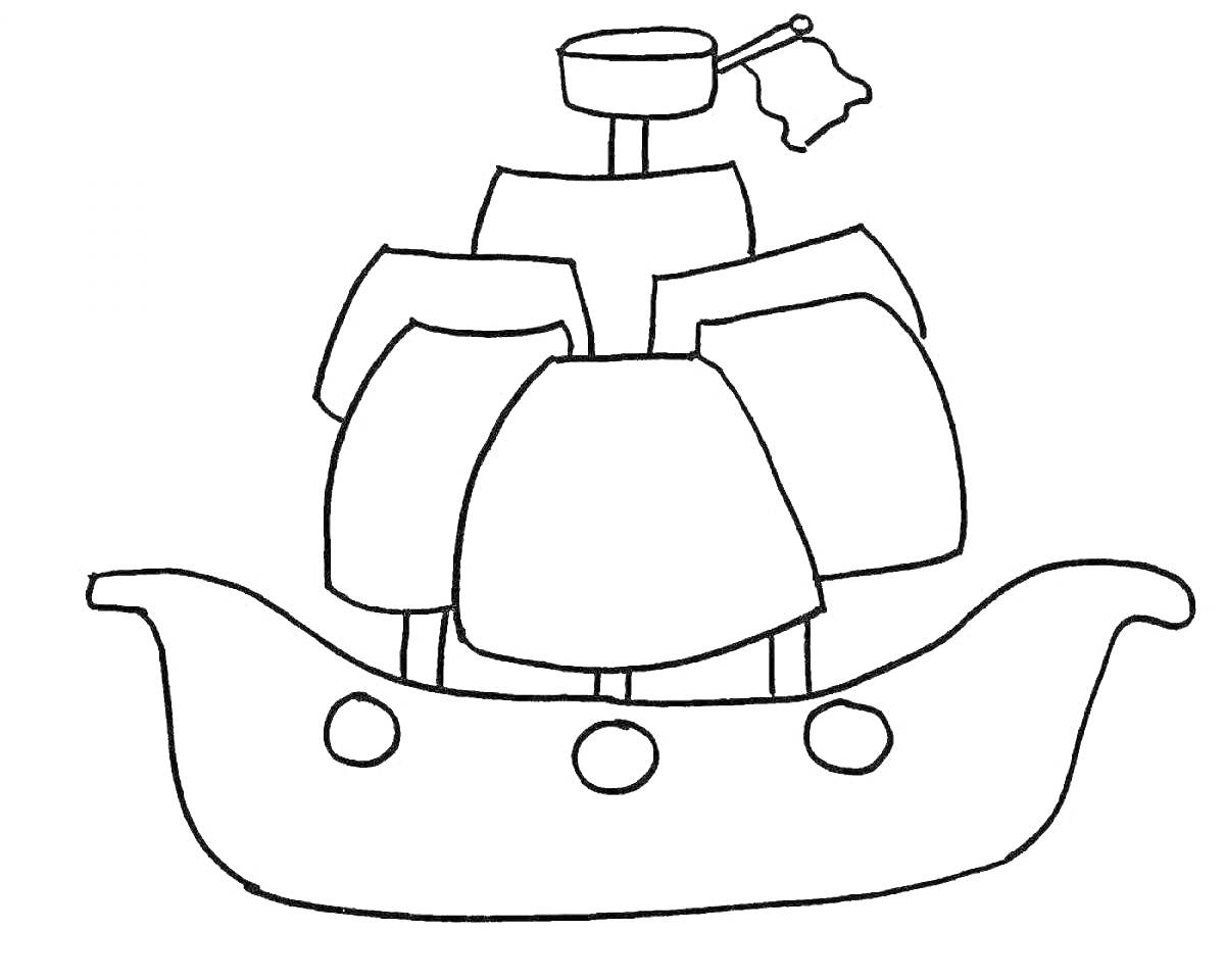 На раскраске изображено: Корабль, Флаг, Мачта, Море, Судно