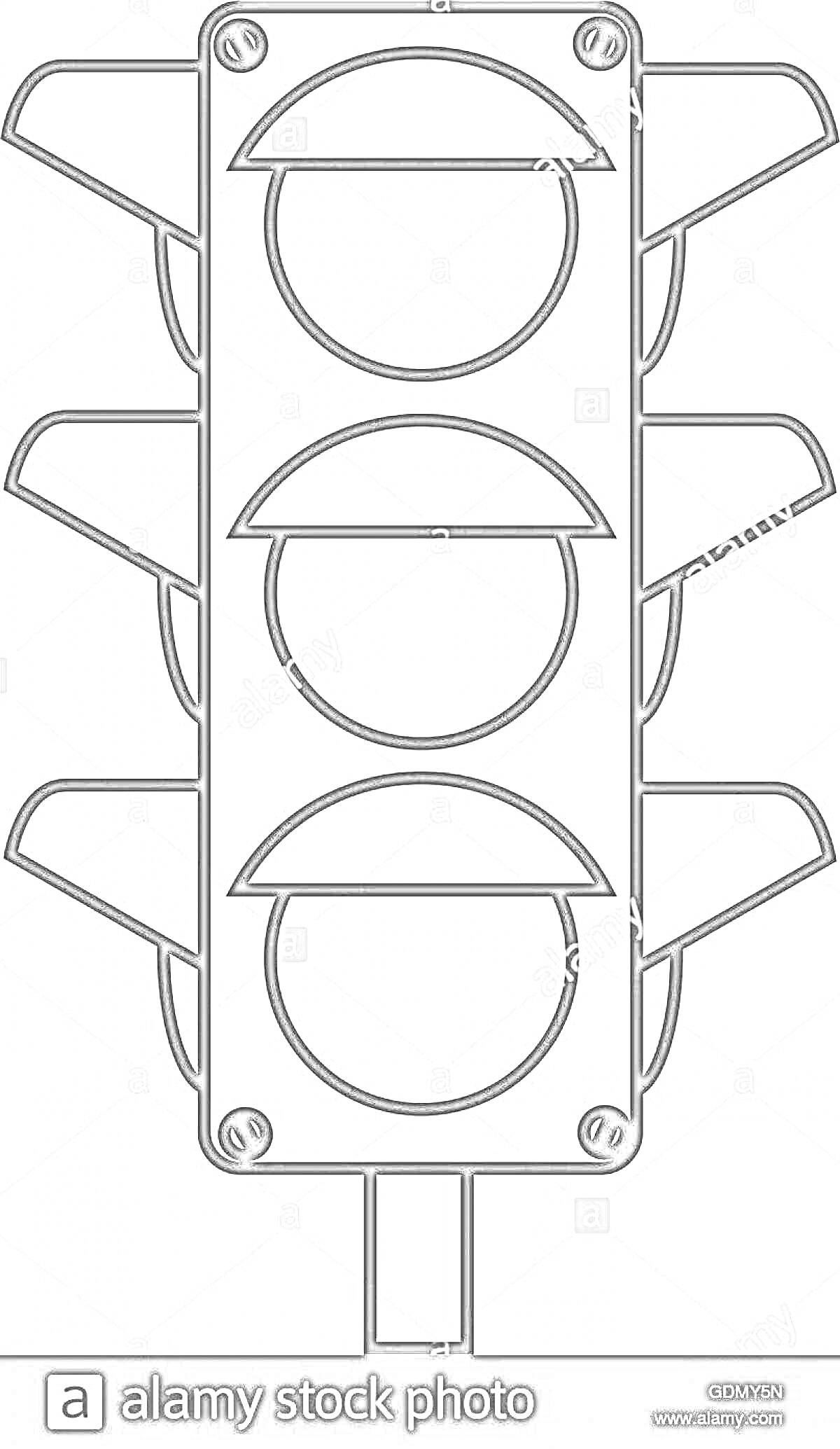 Раскраска Светофор с тремя пустыми кругами и козырьками