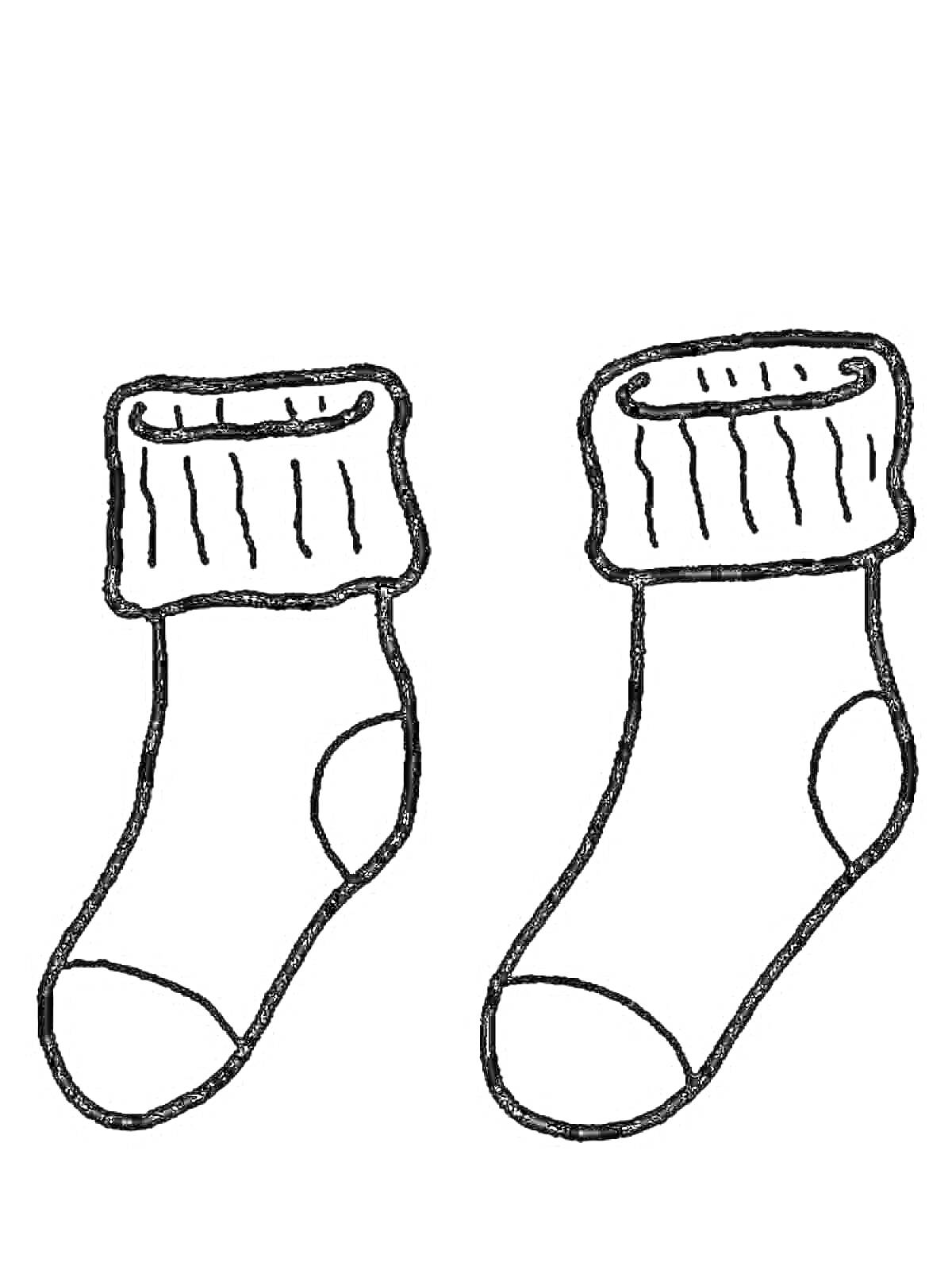 Раскраска Два носка с манжетами, пяткой и носком