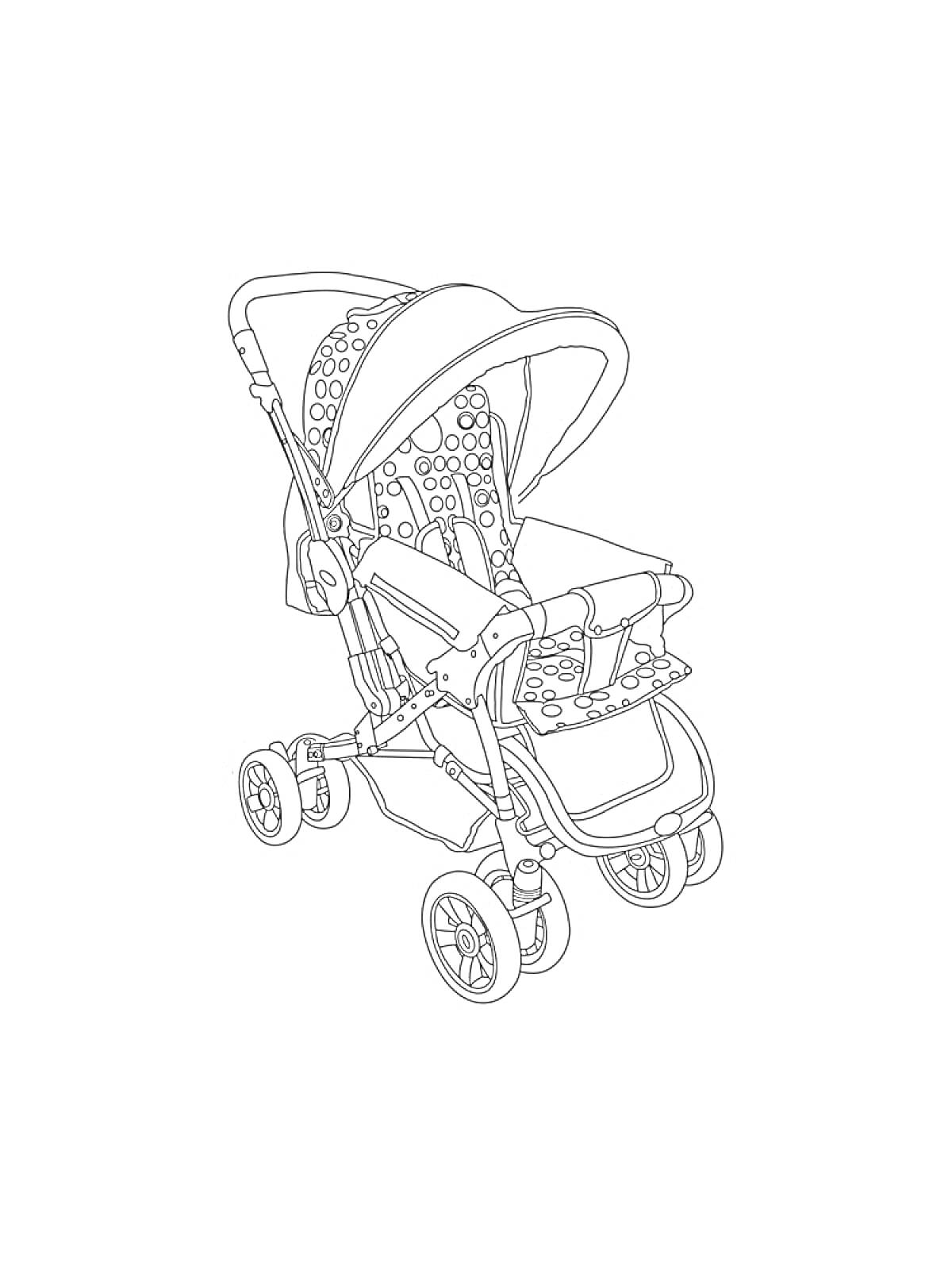 Раскраска Детская коляска с капюшоном и узором в круги