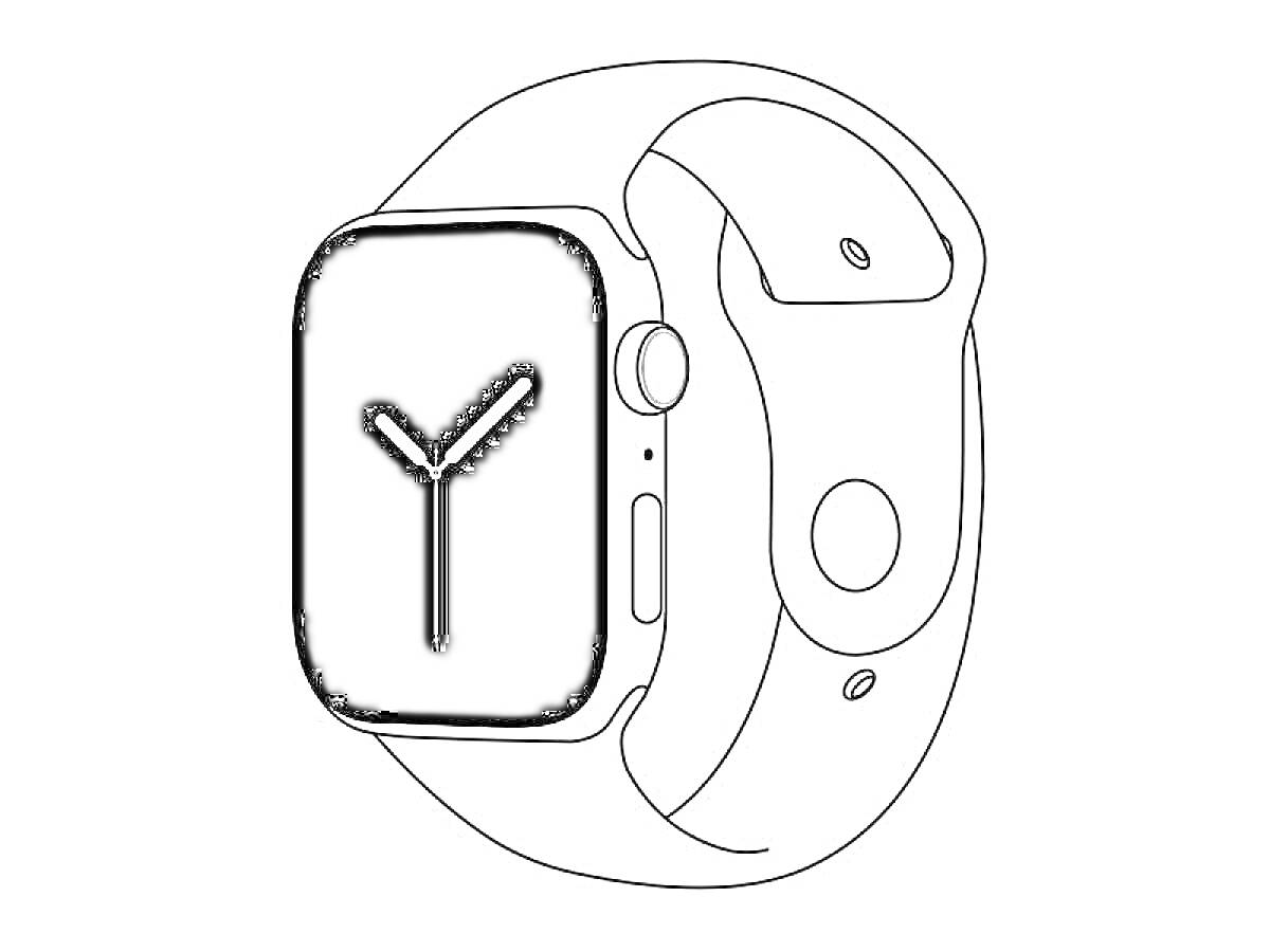 Раскраска Apple Watch с черным экраном и циферблатом, ремешок с застежкой