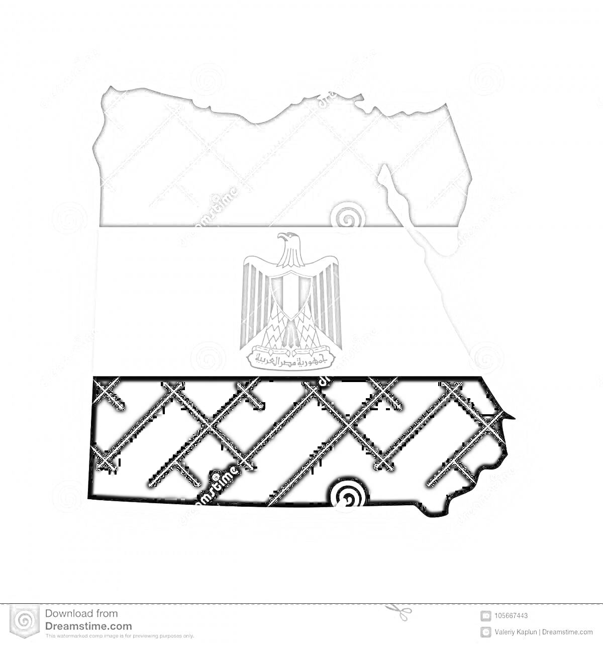 На раскраске изображено: Египет, Флаг, Карта, Орел, Белый