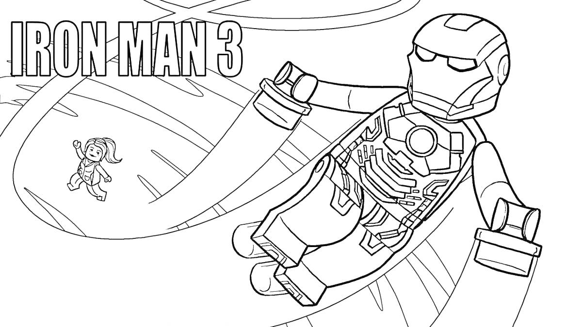 На раскраске изображено: Робокс, Железный человек, Ребёнок, Супергерой, Комиксы, Марвел