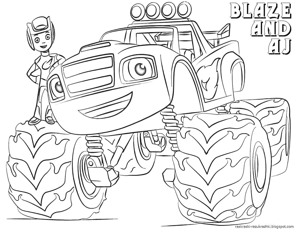 На раскраске изображено: Большие колеса, Человек, Защитный костюм