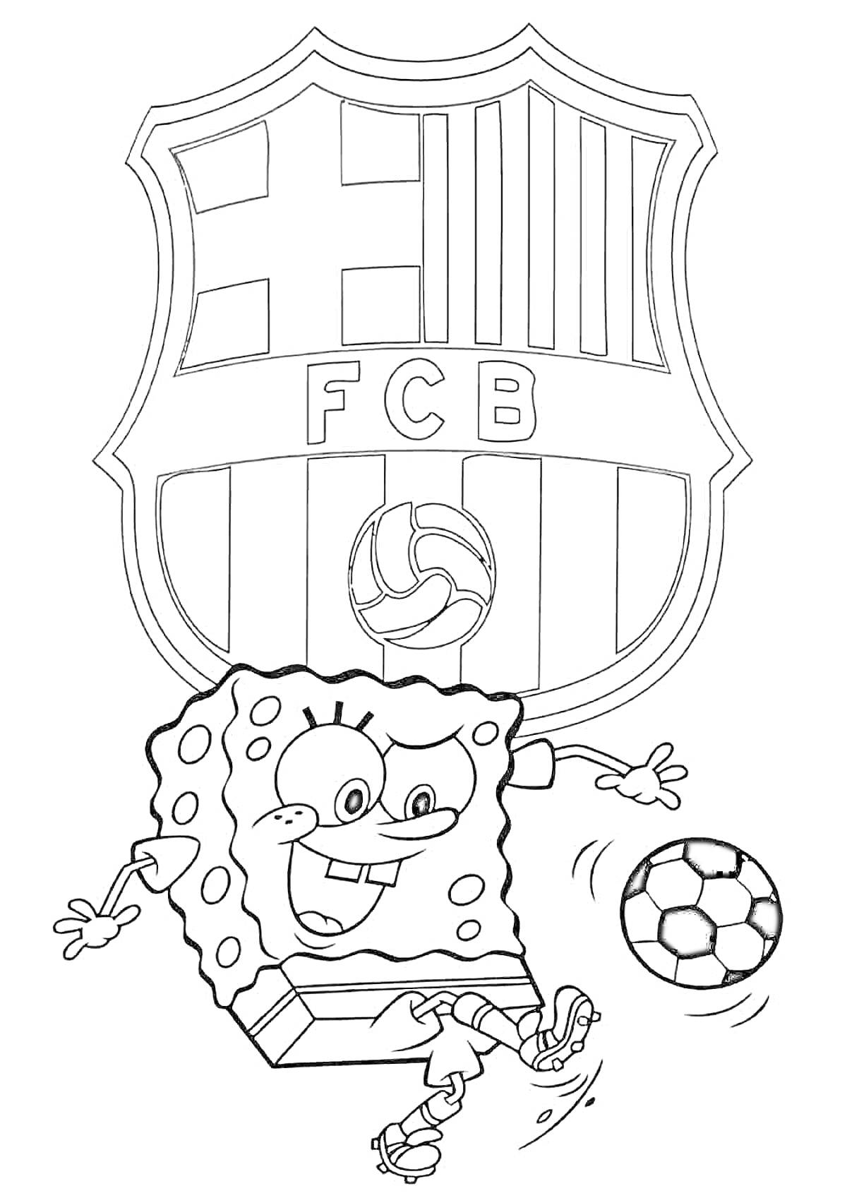 На раскраске изображено: Спанч Боб, ФК Барселона, Футбол, Барселона, Спорт