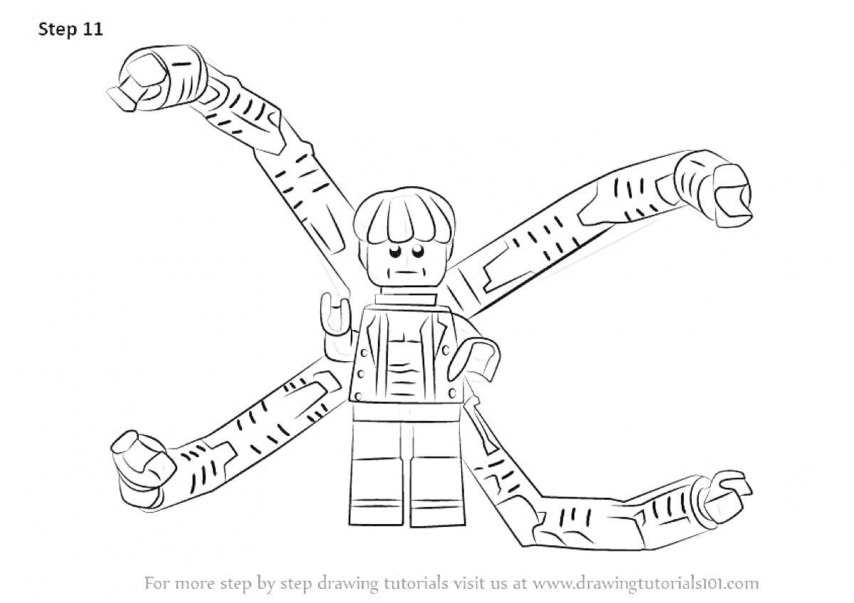На раскраске изображено: Лего, Веном, Щупальца, Шаг за шагом, Творчество, Строительство, Инструкция, Сборка