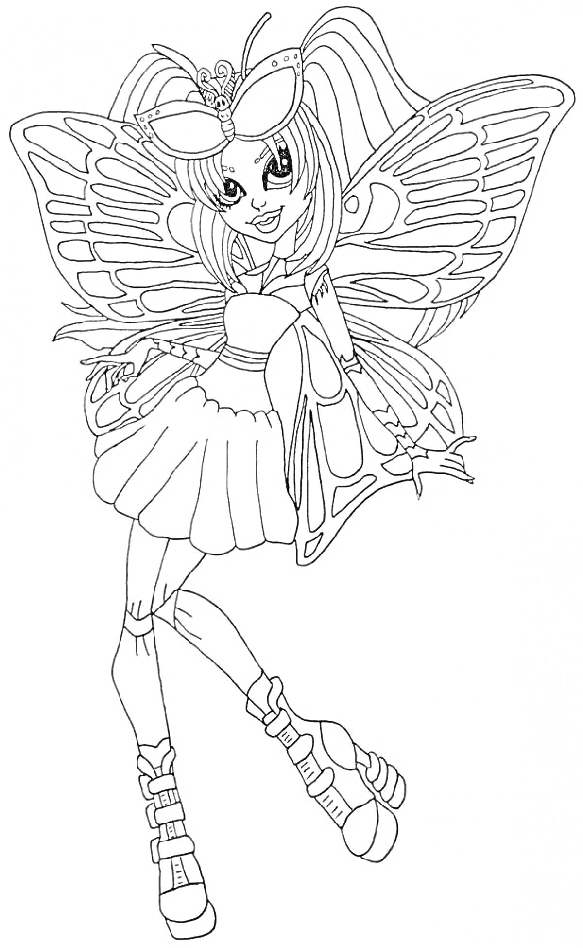 Раскраска Девушка-монстр с крыльями бабочки и короной