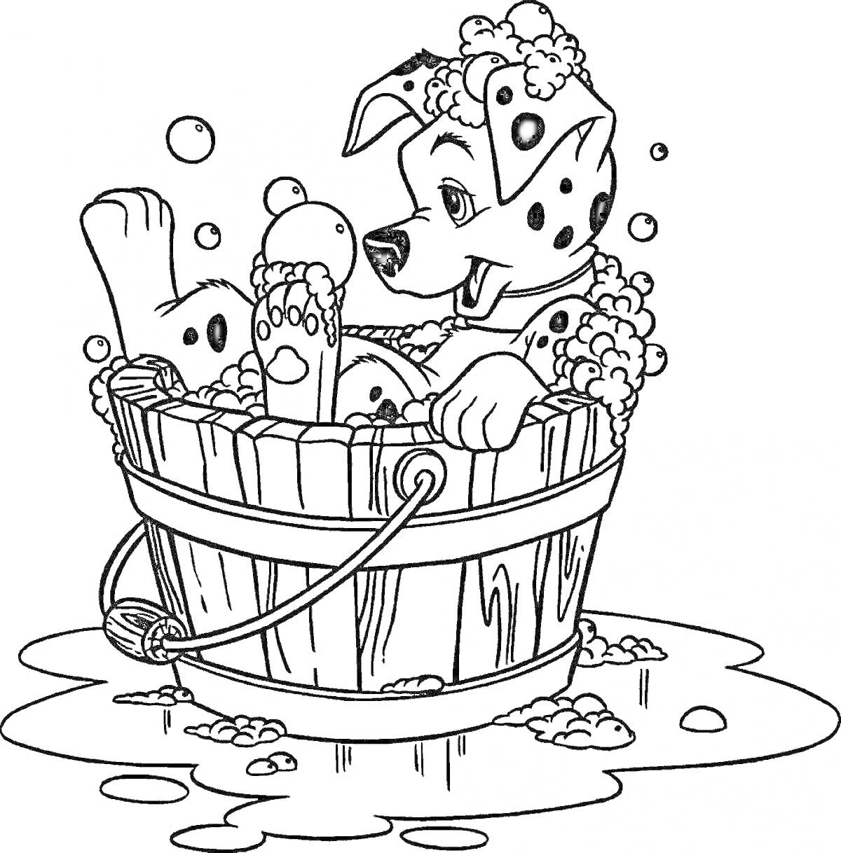 На раскраске изображено: Ванна, Мыльная пена, Пузыри, Бочка