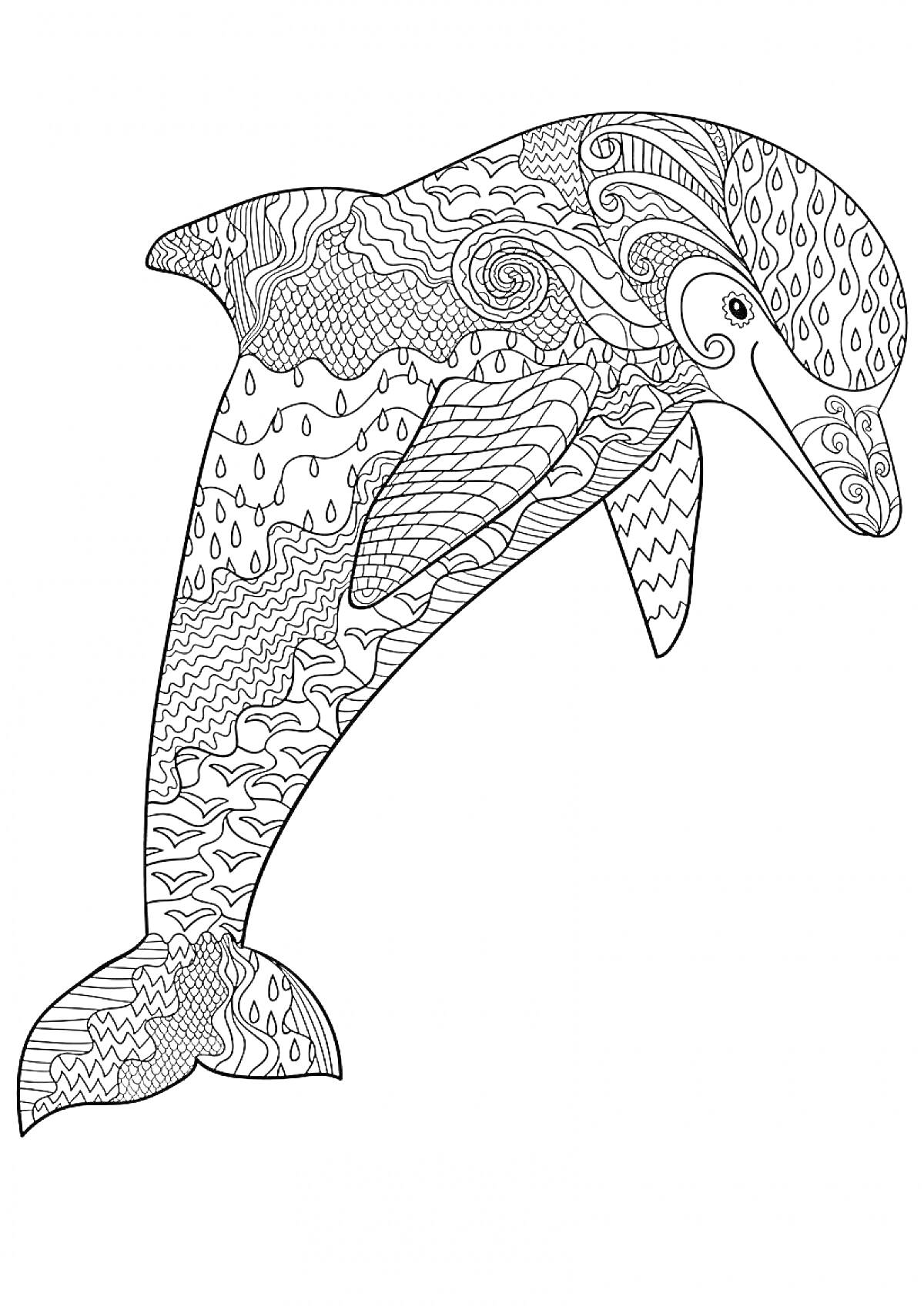 Раскраска Дельфин с абстрактными узорами