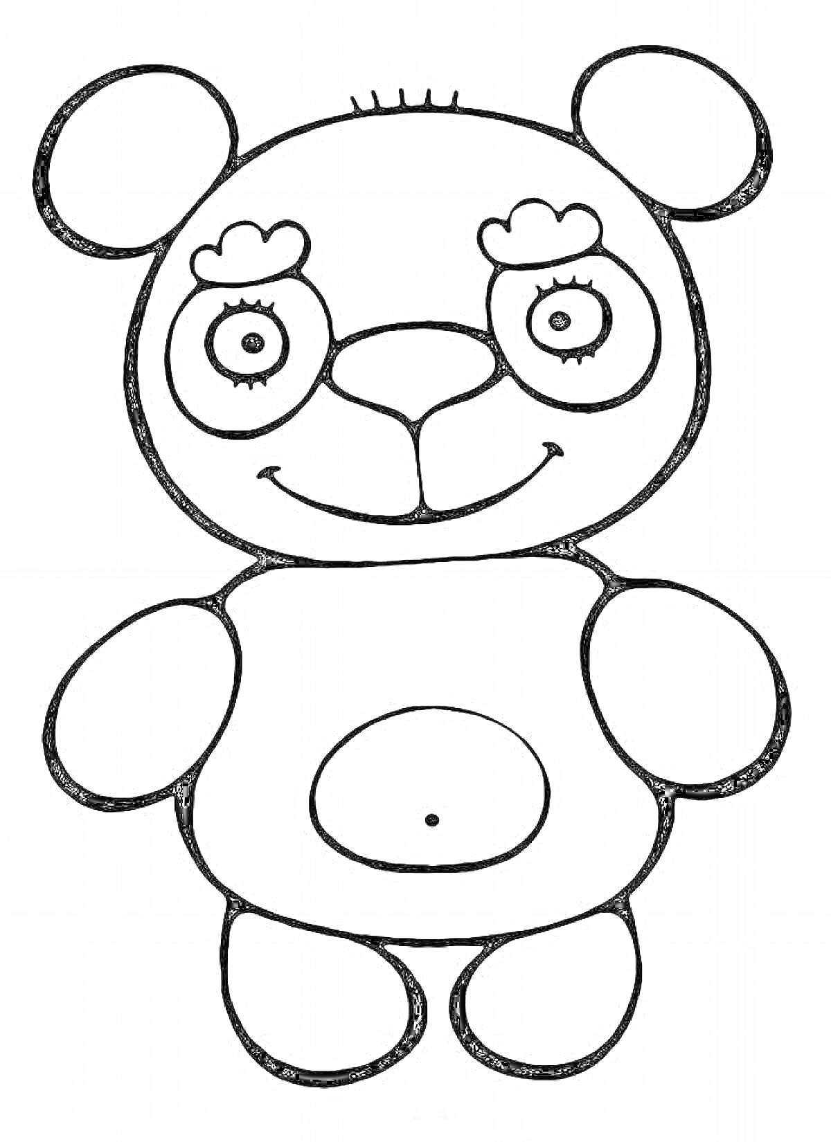 На раскраске изображено: Животные, 2-3 года, Улыбка, Нос, Для детей, Игрушки, Медведь