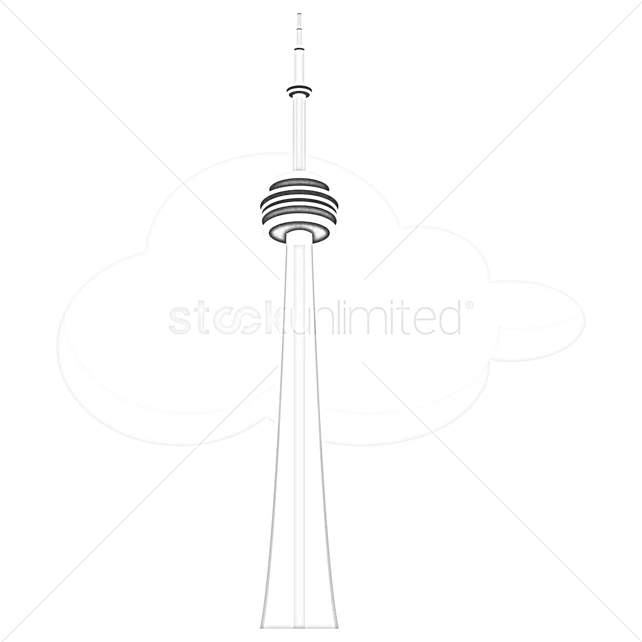 Раскраска CN Tower на фоне голубого облака