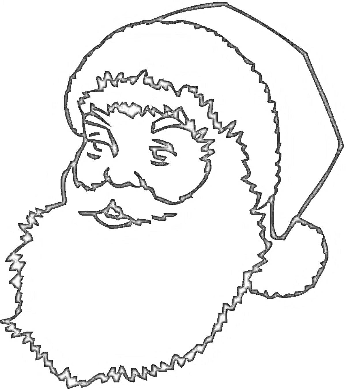На раскраске изображено: Дед Мороз, Маска, Новогодняя маска, Зимний персонаж, Борода, Шапка, Новый год, Рождество