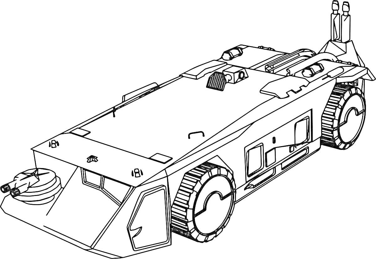 БТР с пушкой на кузове, бронированный транспорт с гусеницами и антенной