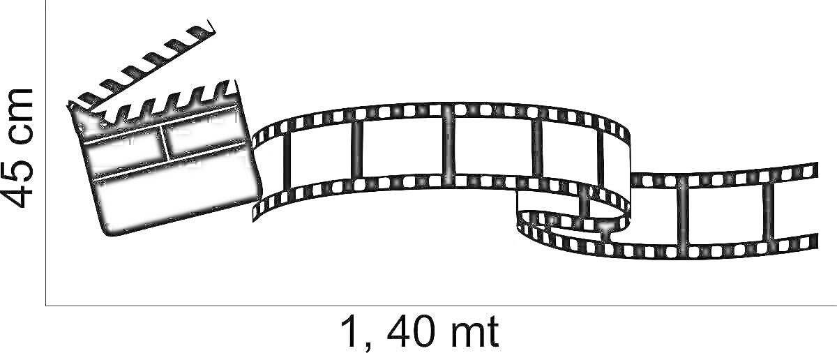 Раскраска Кинолента и хлопушка, размеры 45 см на 1,40 м