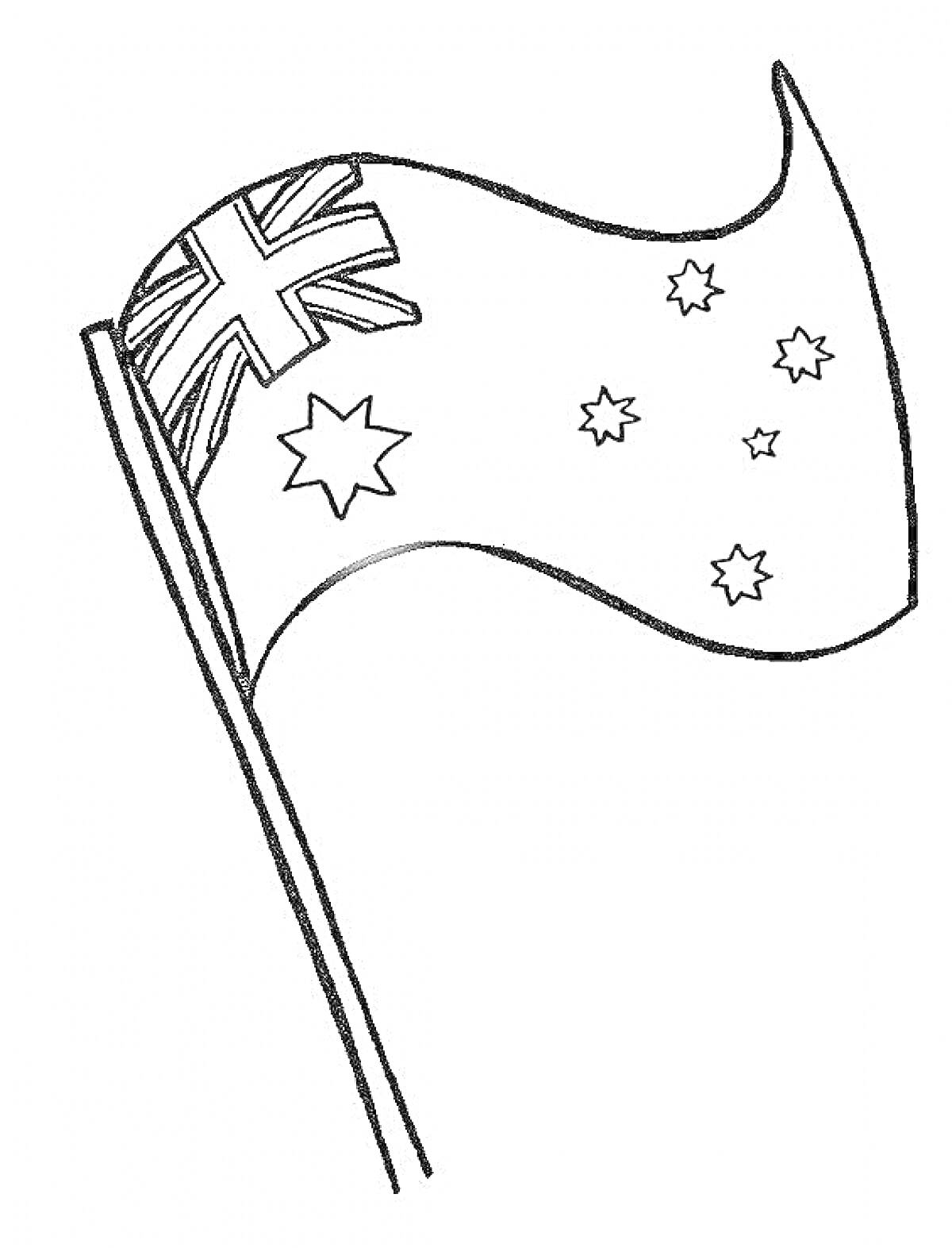 На раскраске изображено: Флаг Австралии, Звезды, Патриотизм, Австралия