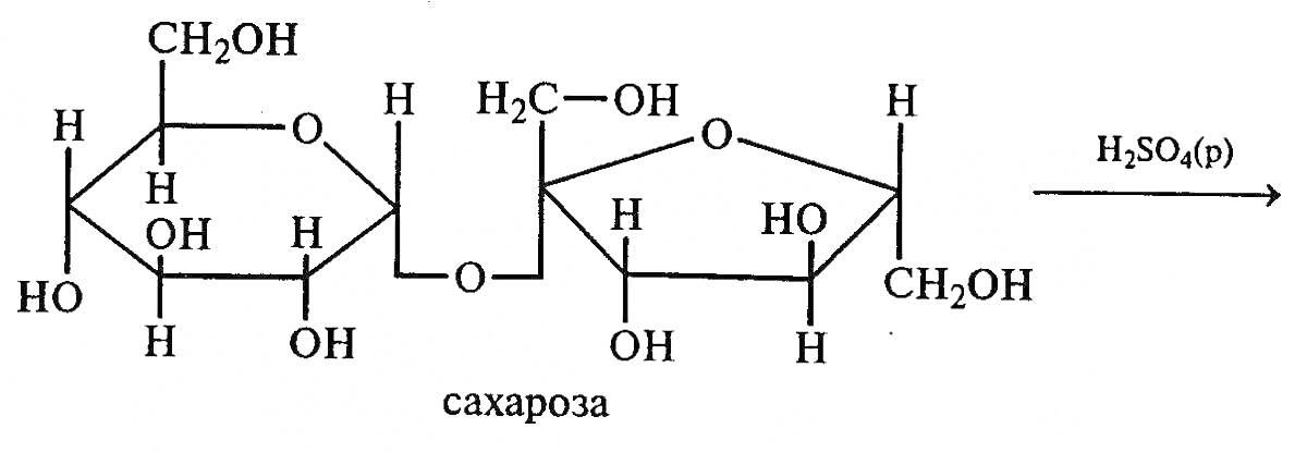 Раскраска по химии. Сахароза, молекулярная структура, реакция с серной кислотой.