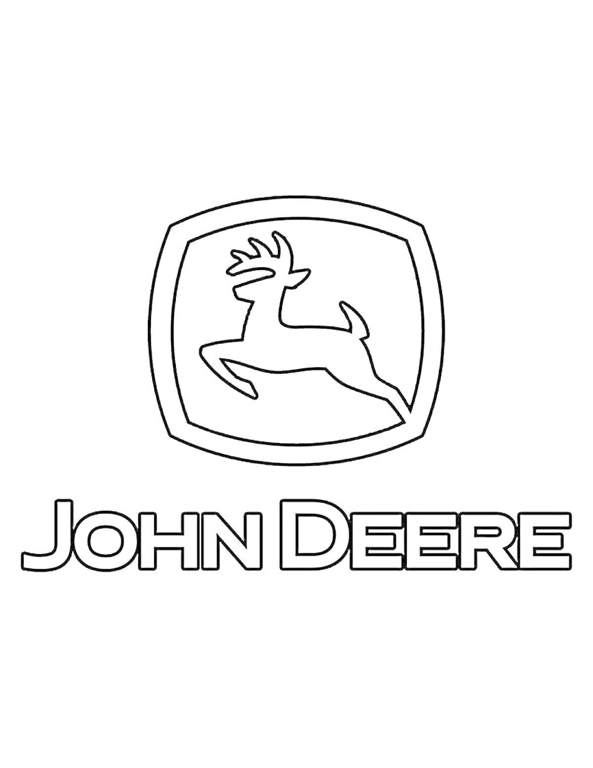 На раскраске изображено: John Deere, Олень, Трактор, Сельскохозяйственная техника, Бренд