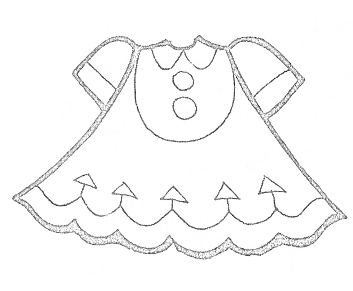 Раскраска Платье с короткими рукавами, застежками на пуговицы и украшениями в виде лука на нижней части