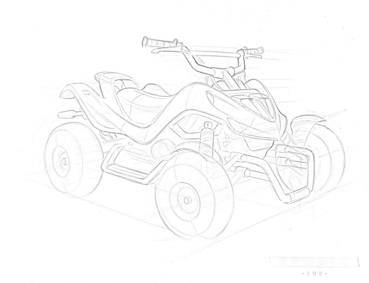Раскраска Квадроцикл с рулем и защитным каркасом