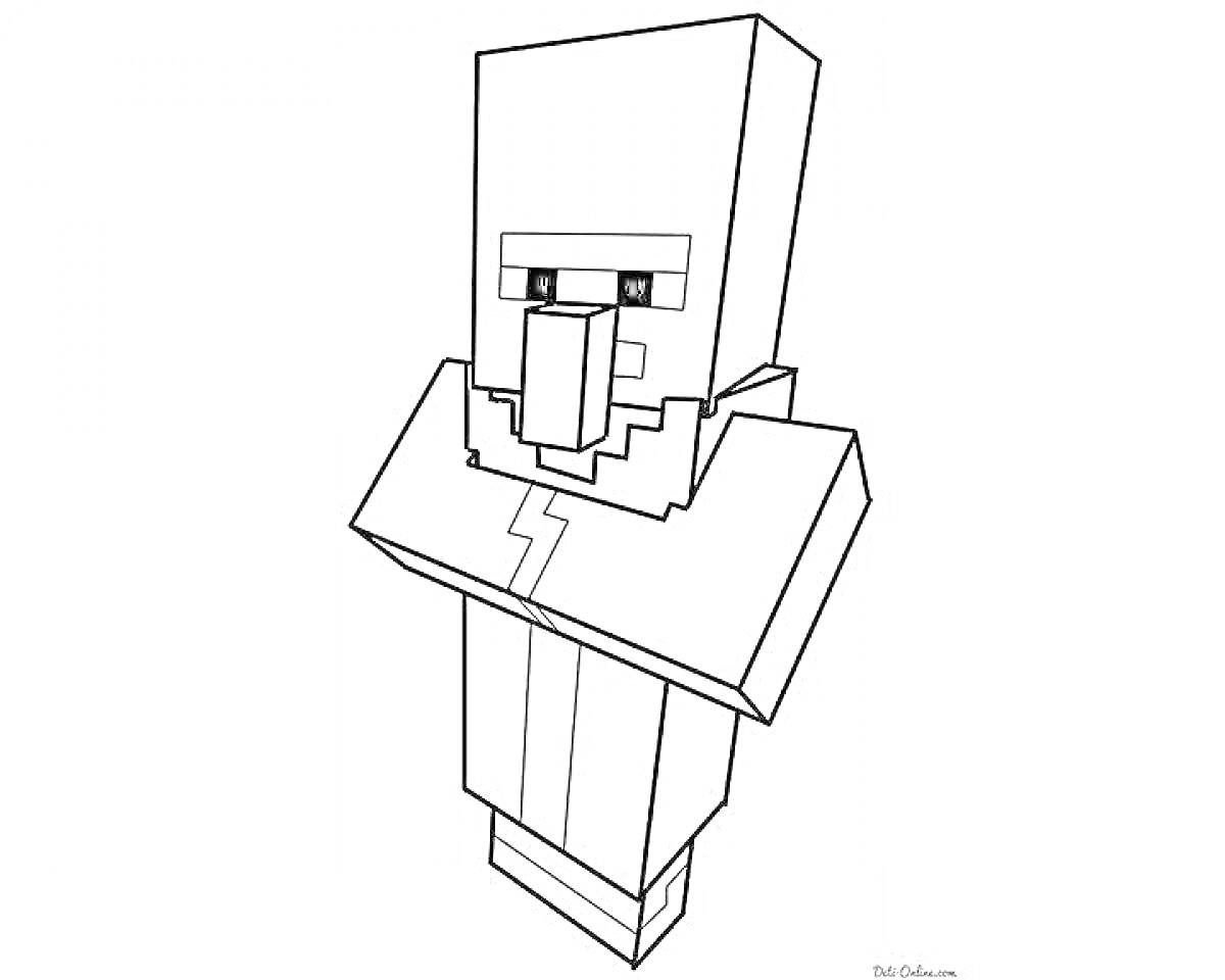 Раскраска Майнкрафт персонаж-носатый житель с перекрещенными рукой