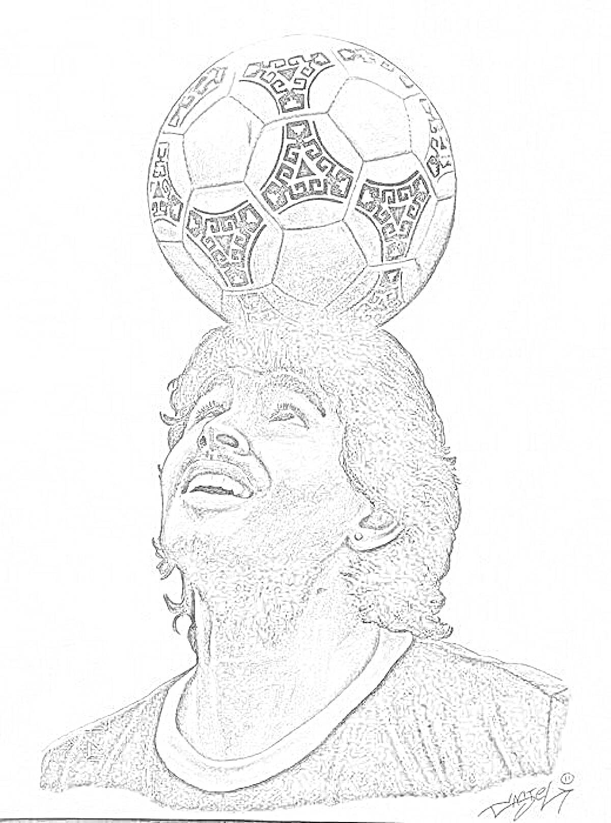 Раскраска Человек с футбольным мячом на голове