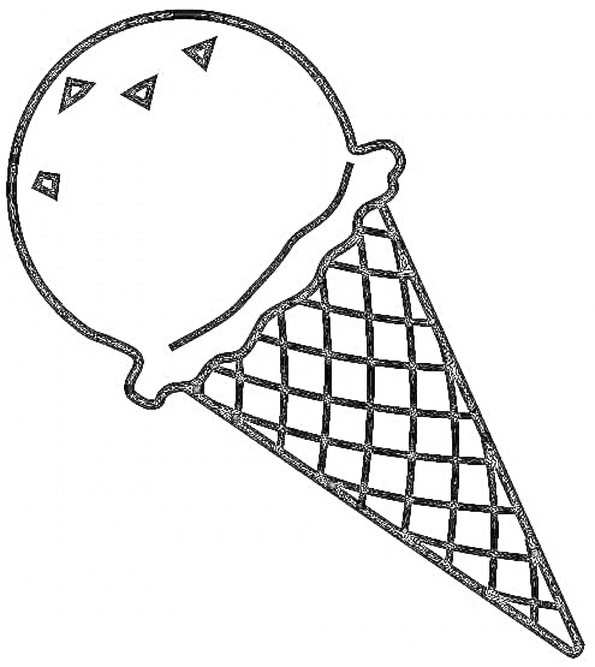 Раскраска Вафельный рожок с шариком мороженого и декоративными треугольниками