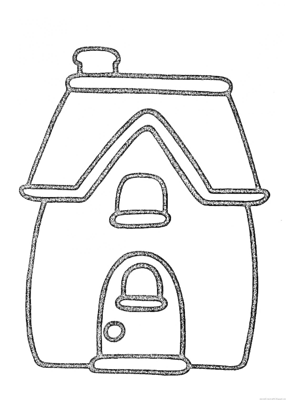 Раскраска Одноэтажный домик с дверью, окном и трубой на крыше