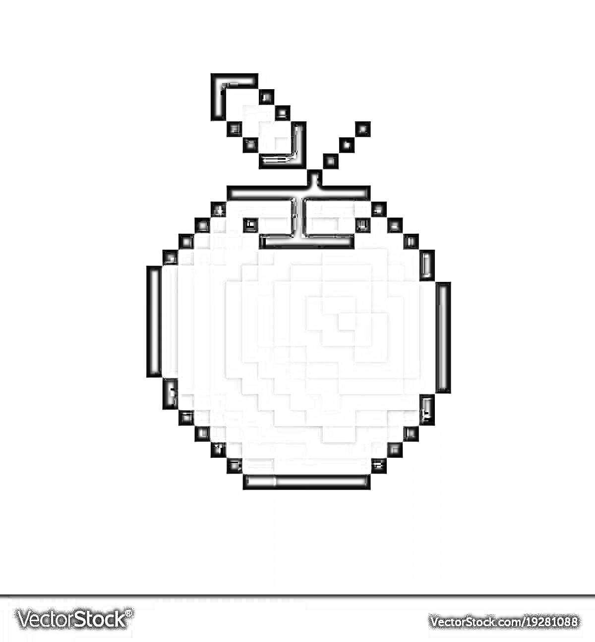 Раскраска Пиксельное яблоко из игры Майнкрафт с листиком и отражением