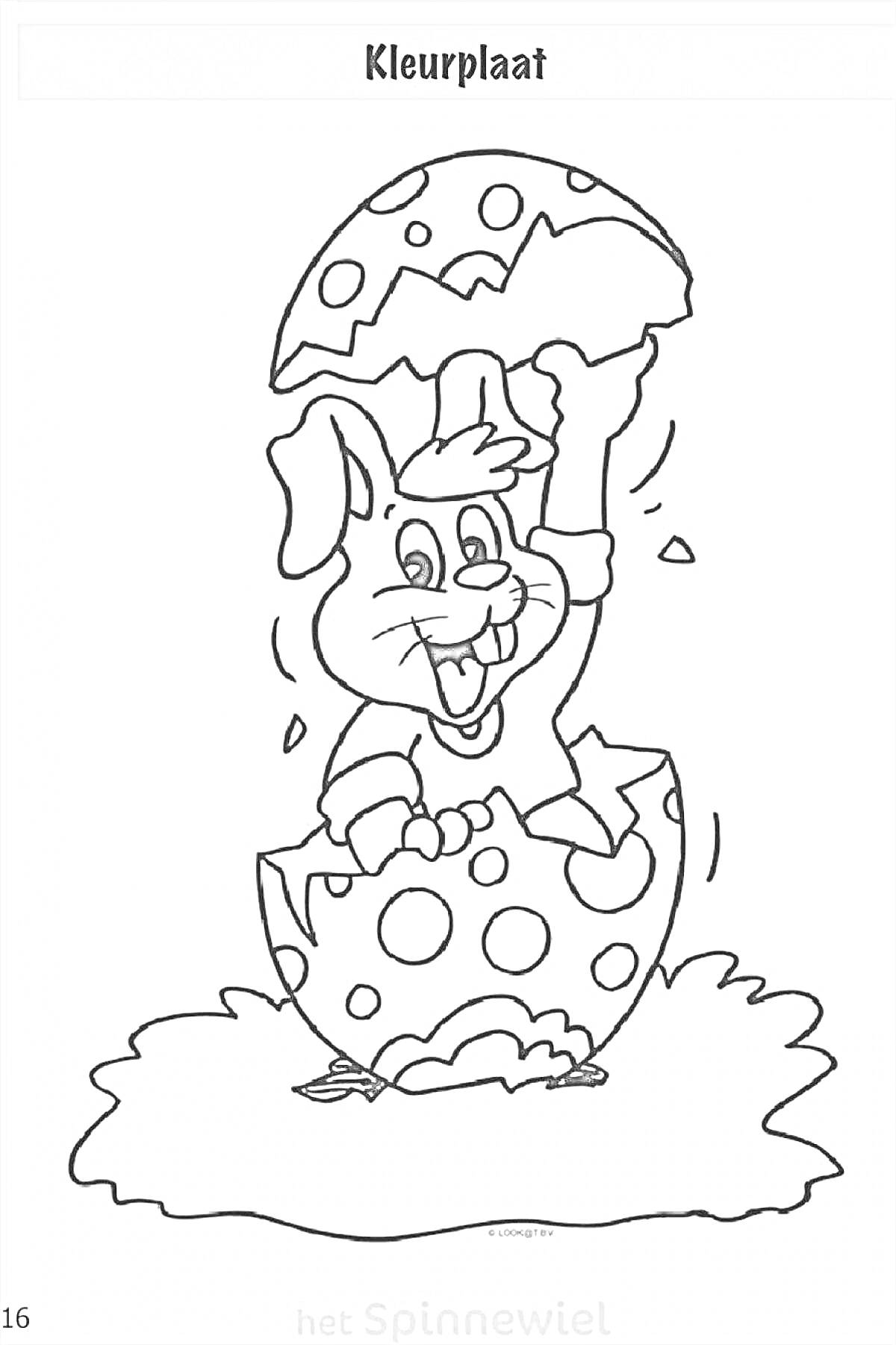 Раскраска Кролик, вылупляющийся из яйца со скорлупой в крапинку