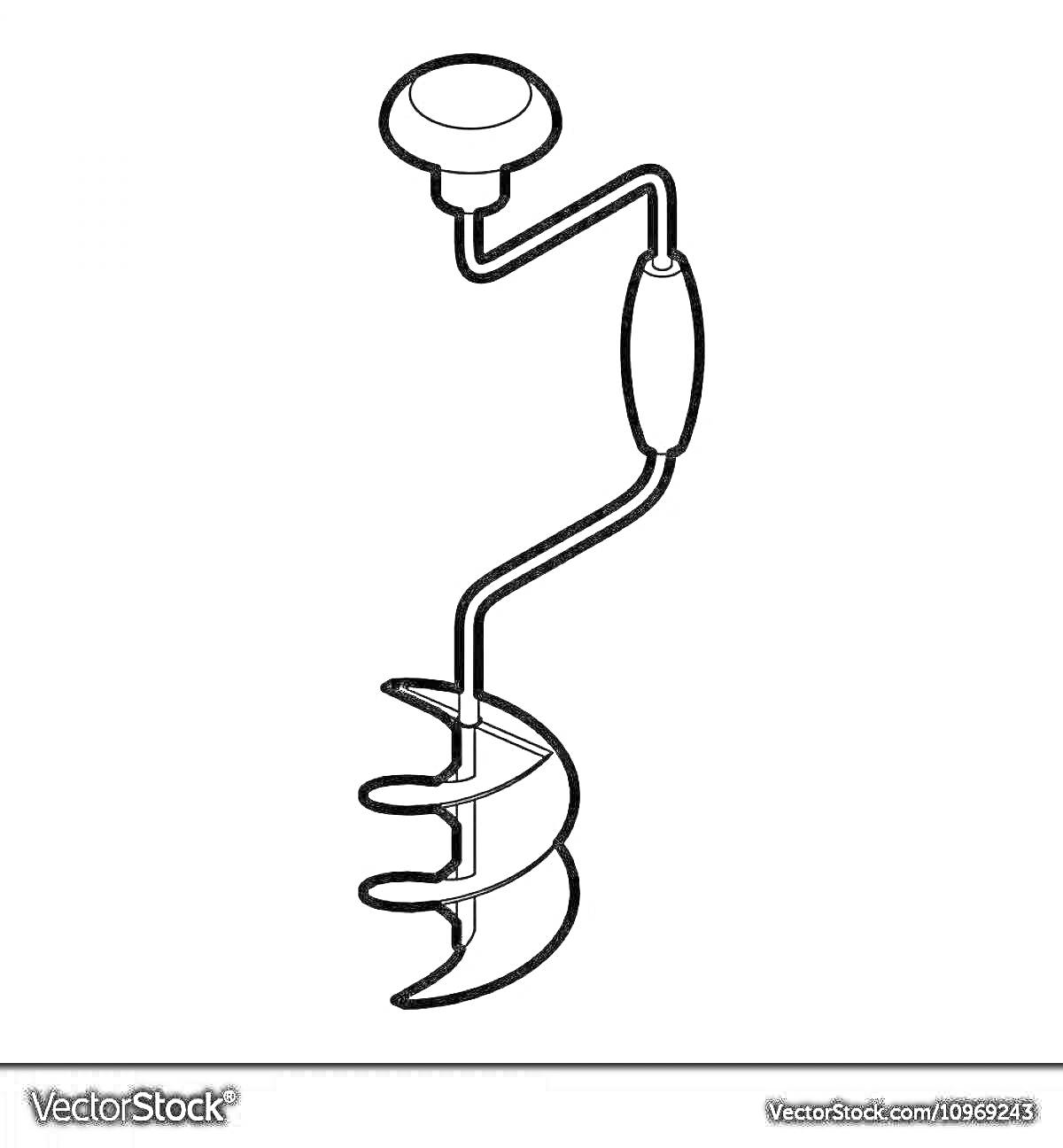Раскраска Ручной бур с рукояткой и спиральным сверлом