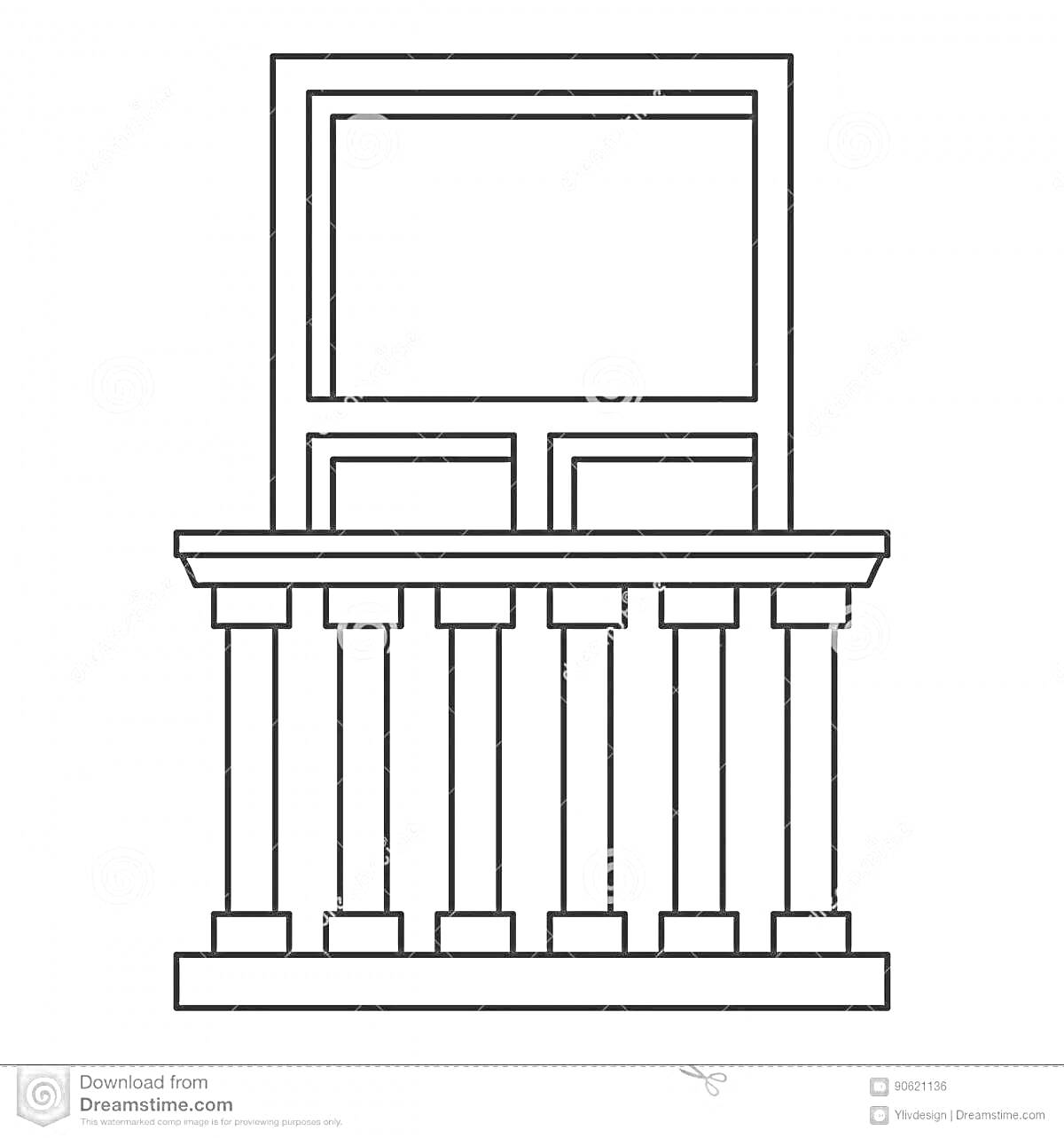 Раскраска Балкон с классическими колоннами и окном
