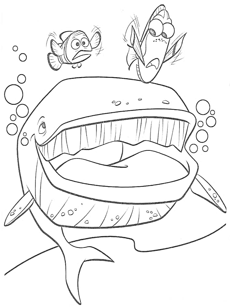 Раскраска Немо и его друзья у кита