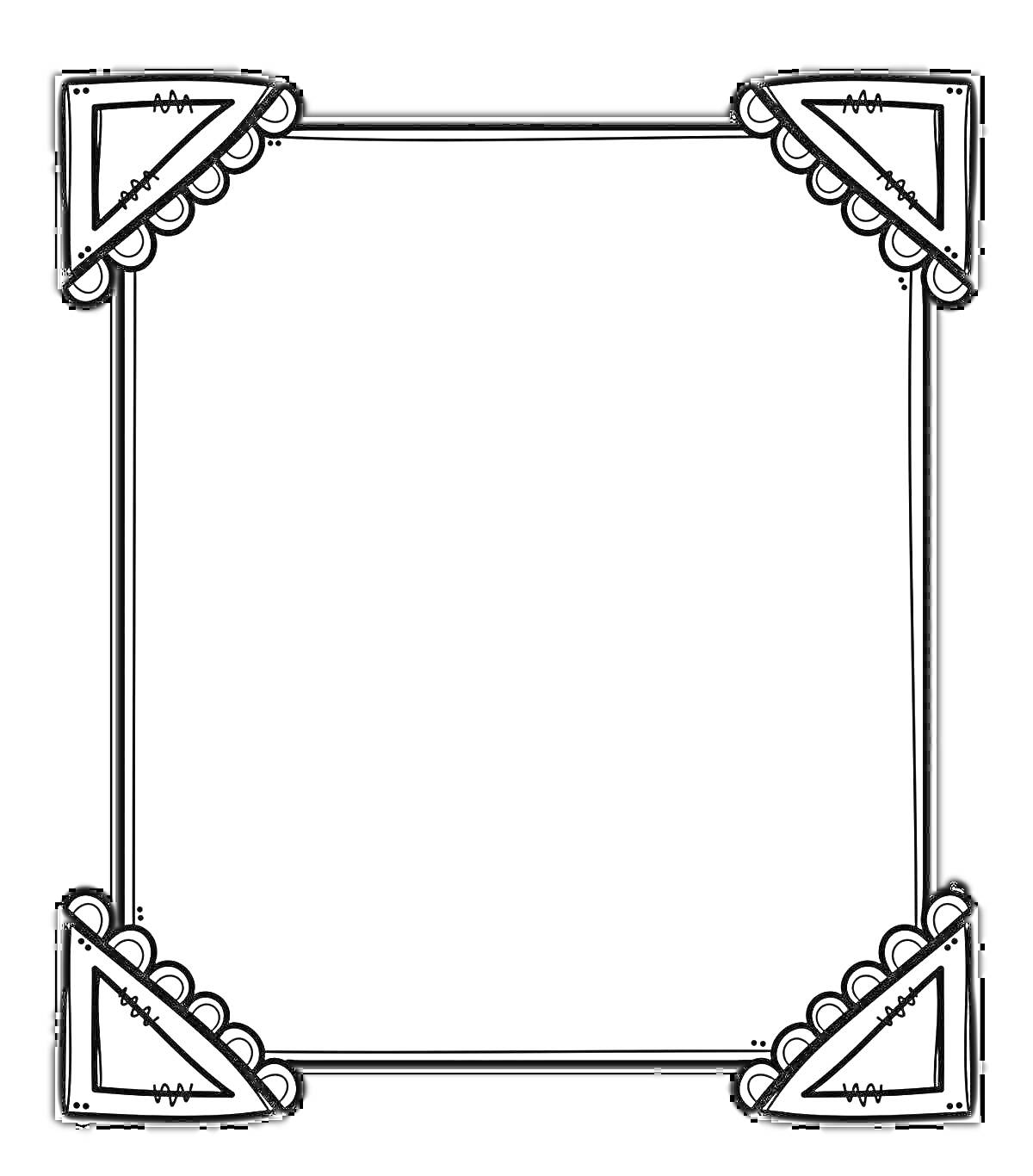 Раскраска Черно-белая раскраска с рамкой, украшенной узорами на углах