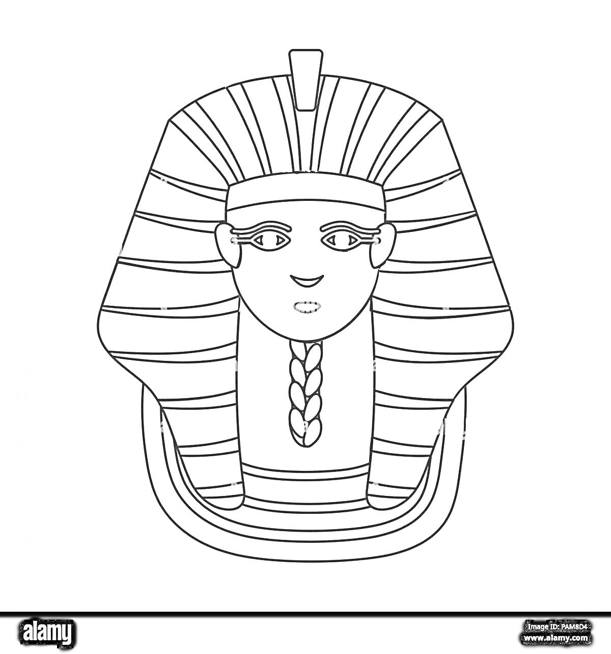 Раскраска маска фараона с полосатым головным убором и плетеной бородой