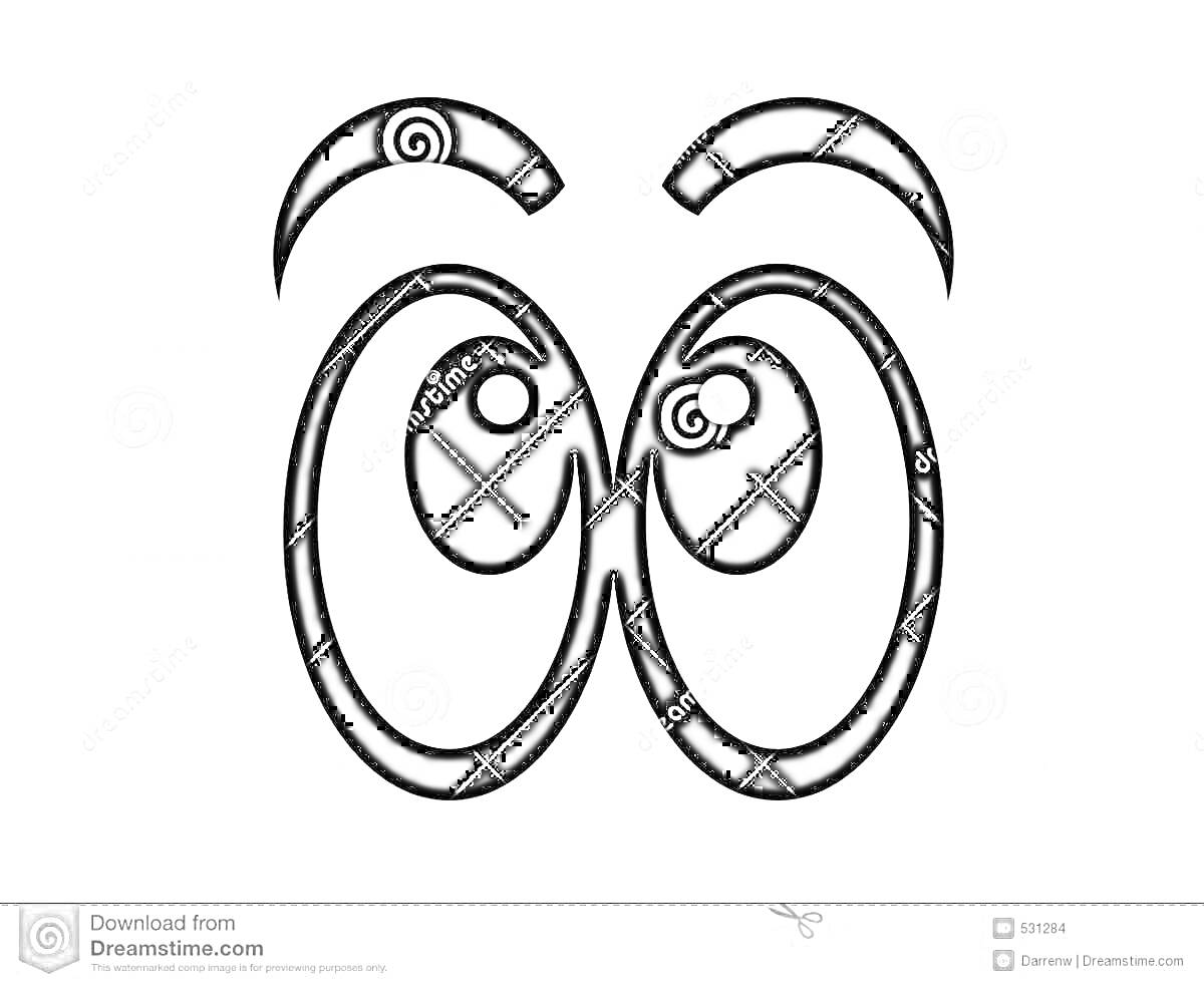 На раскраске изображено: Мультяшные глаза, Глаза, Брови, Иллюстрация