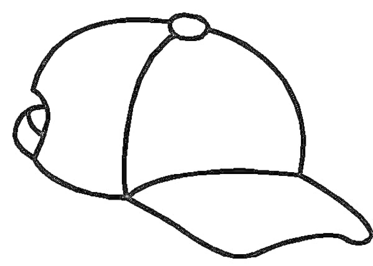 Раскраска Кепка с козырьком и ремешком сзади, показан вид сбоку