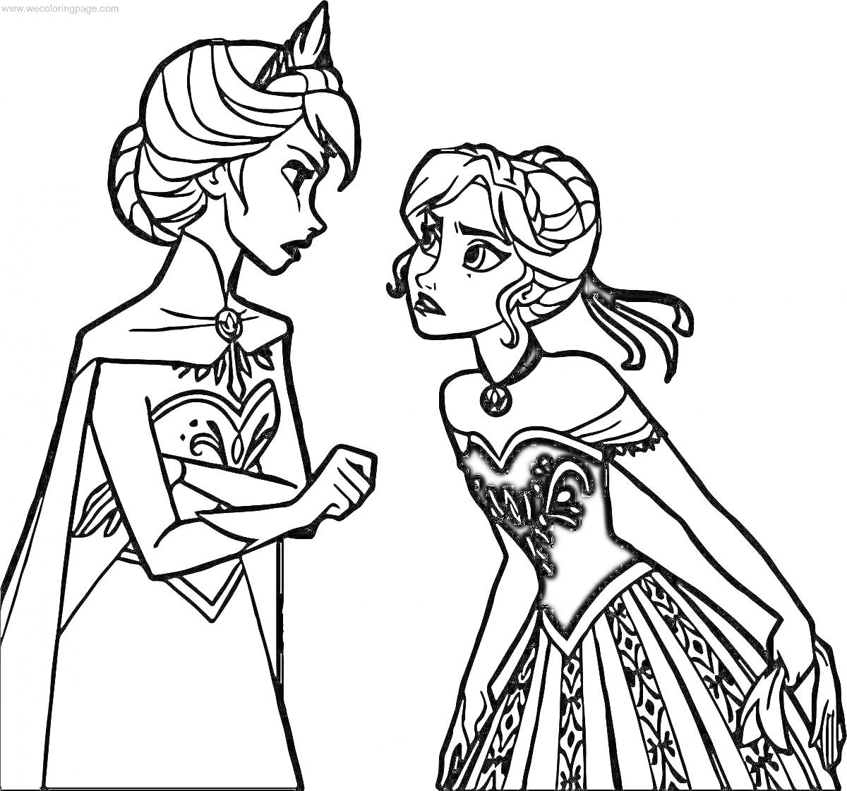 Раскраска Эльза и Анна в разговоре