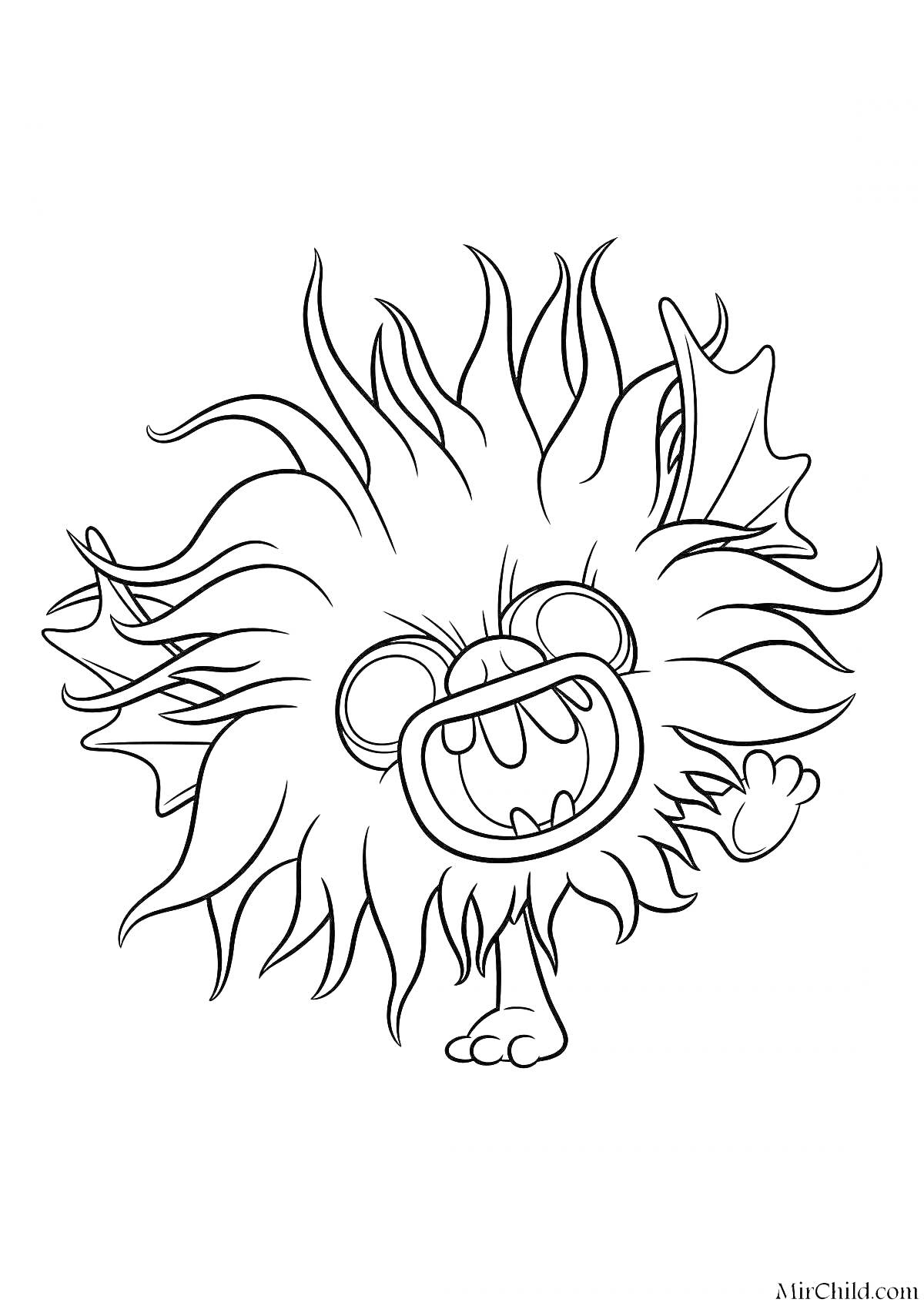 На раскраске изображено: Растрепанные волосы, Улыбка, Открытый рот