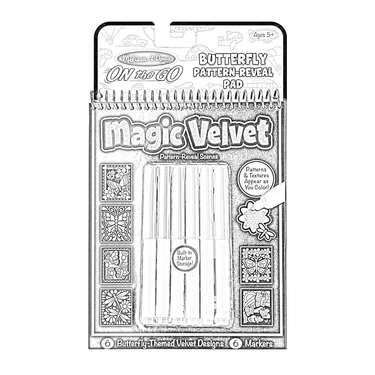 Раскраска Magic Velvet On The Go Butterfly Pattern-Reveal Pad, 4 маркера, узоры, бархатные бабочки