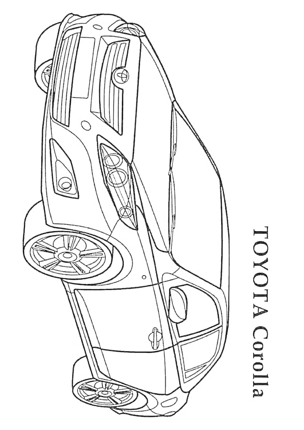 На раскраске изображено: Toyota, Транспорт, Колёса, Детали кузова