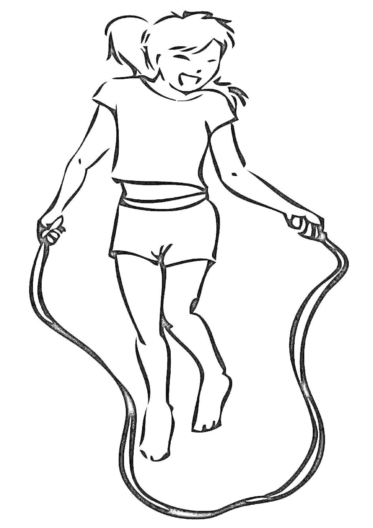 Раскраска Девочка прыгает на скакалке