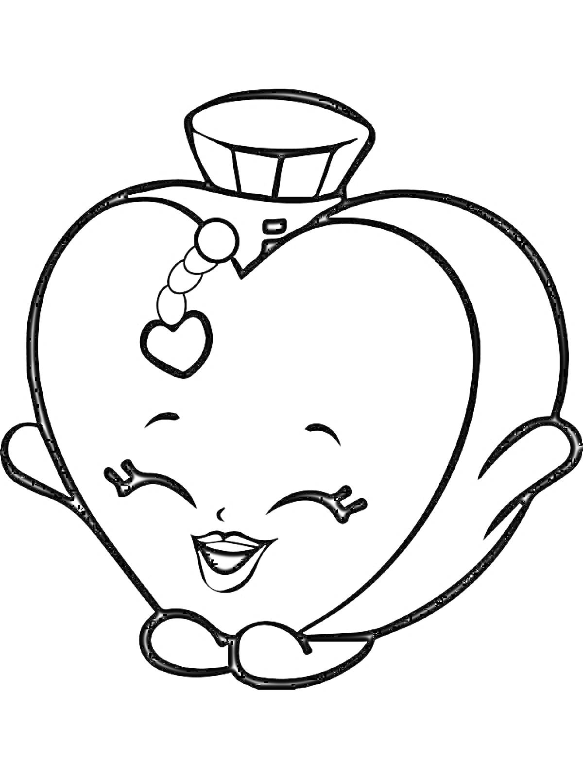 Раскраска Сквиши в виде парфюма с сердечком и улыбкой