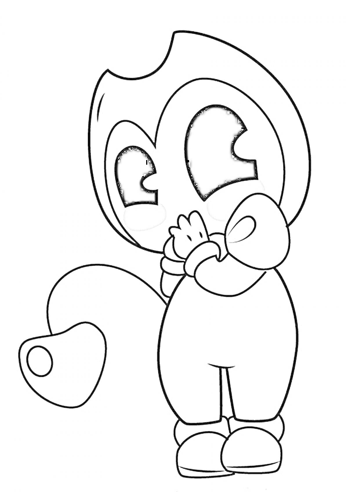 Раскраска Чиби персонаж Бенди с сердцем на хвосте, в позе с сложенными руками